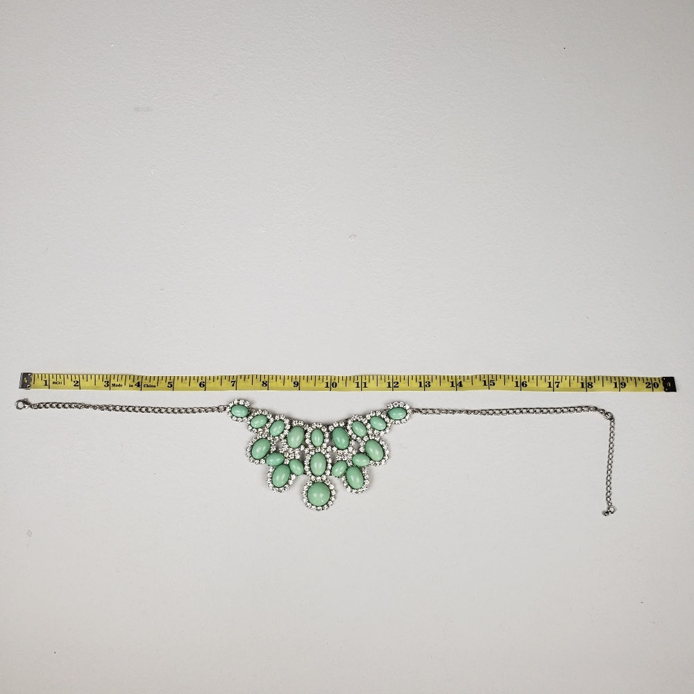 Aqua & Clear Stones Silvertone Bib Necklace - Picture 3 of 12